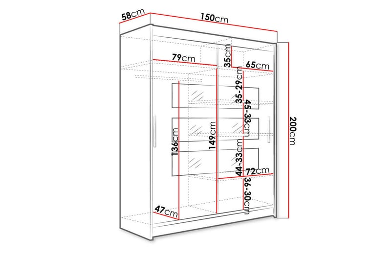 Garderobe Presto 150 cm Skyvedører Delt Speil - Eik - Garderober & garderobesystem