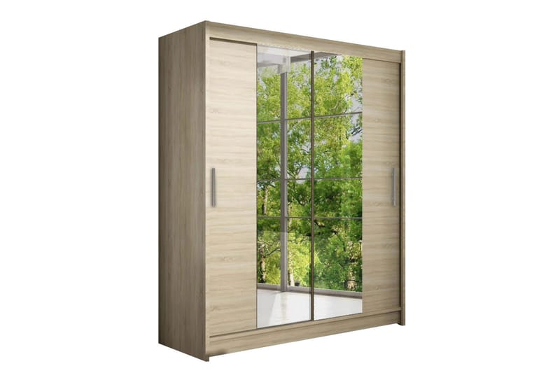 Garderobe Presto 150 cm Skyvedører Smalt Speil - Lys Eik - Oppbevaring - Garderober & garderobesystem