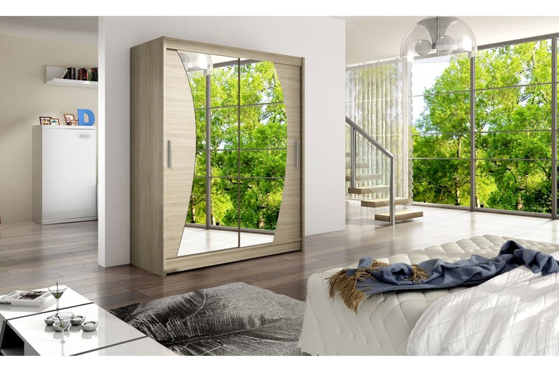 Garderobe Presto 150 cm Skyvedører Bøyd Speil - Eik - Oppbevaring - Garderober & garderobesystem