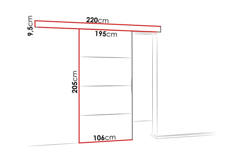 Dør Malibu 204x106x205 cm - Skyvedør garderobe