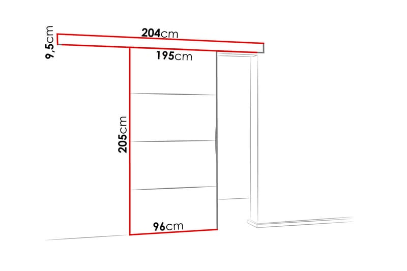 Dør Malibu 204x96x205 cm - Skyvedør garderobe