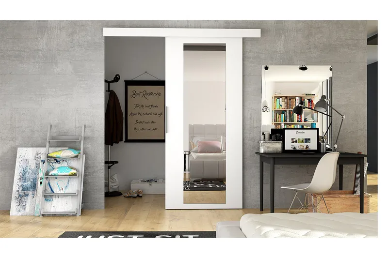 Nemanja Skyvedør 86x205 cm - Hvit - Oppbevaring - Garderober & garderobesystem - Garderobedør - Skyvedør garderobe