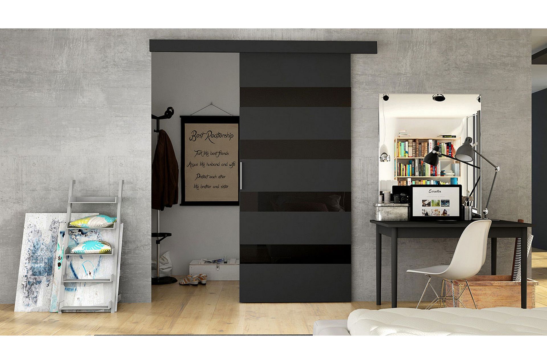 Skyvedør ELVERUM - Svart - Oppbevaring - Garderober & garderobesystem - Garderobedør - Skyvedør garderobe