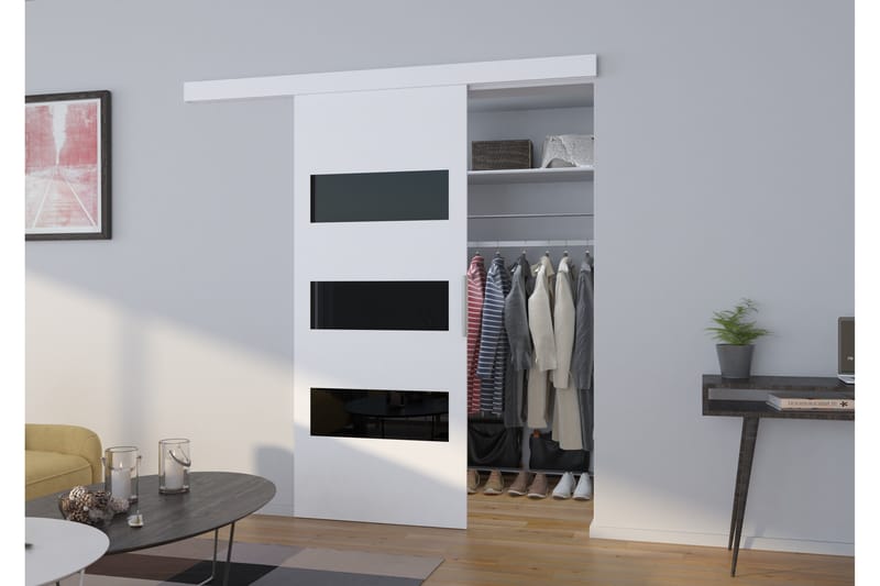 Skyvedør Garderobe Aresing 106x205 cm - Hvit/Svart - Skyvedør garderobe
