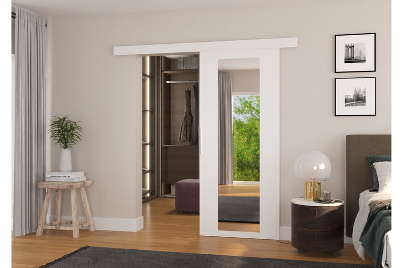 Skyvedør Garderobe Britanna 86x205 cm - Hvit - Skyvedør garderobe