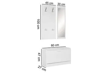 Garderobe Wohnling Vegghengt knaggrekke med speil, skohylle, sponplate, moderne Hvit - Hvit - Møbler - Gangmøbler - Møbelsett til gang & entre