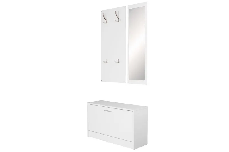 Garderobe Wohnling Vegghengt knaggrekke med speil, skohylle, sponplate, moderne Hvit - Hvit - Oppbevaring - Garderober & garderobesystem - Garderobeinnredning - Skohylle garderobe