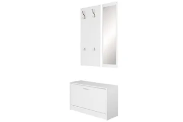 Garderobe Wohnling Vegghengt knaggrekke med speil, skohylle, sponplate, moderne Hvit - Hvit - Møbler - Gangmøbler - Møbelsett til gang & entre