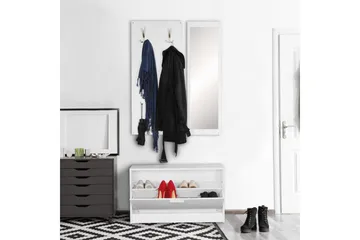 Garderobe Wohnling Vegghengt knaggrekke med speil, skohylle, sponplate, moderne Hvit - Hvit - Oppbevaring - Garderober & garderobesystem - Garderobeinnredning - Skohylle garderobe