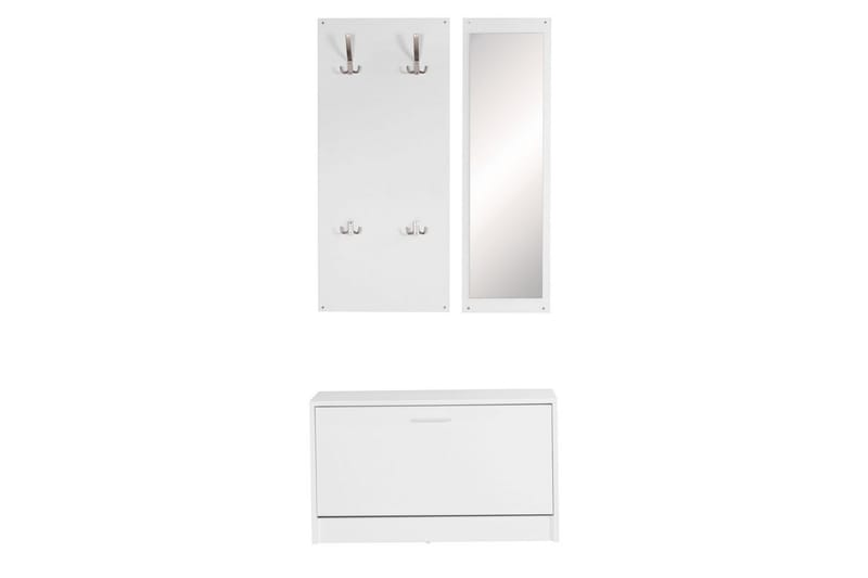 Garderobe Wohnling Vegghengt knaggrekke med speil, skohylle, sponplate, moderne Hvit - Hvit - Oppbevaring - Garderober & garderobesystem - Garderobeinnredning - Skohylle garderobe