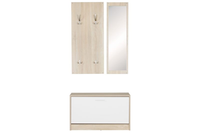 Garderobe Wohnling Vegghengt knaggrekke med speil, skohylle, sponplate, moderne Sonoma - Sonoma - Oppbevaring - Garderober & garderobesystem - Garderobeinnredning - Skohylle garderobe