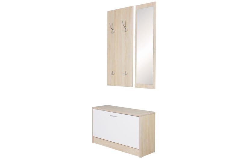 Garderobe Wohnling Vegghengt knaggrekke med speil, skohylle, sponplate, moderne Sonoma - Sonoma - Oppbevaring - Garderober & garderobesystem - Garderobeinnredning - Skohylle garderobe
