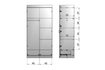 Garderobe Floella 2 Dører 2 Skuffer - Hvit - Oppbevaring - Garderober & garderobesystem - Garderobeinnredning - Hylleplan til garderobe