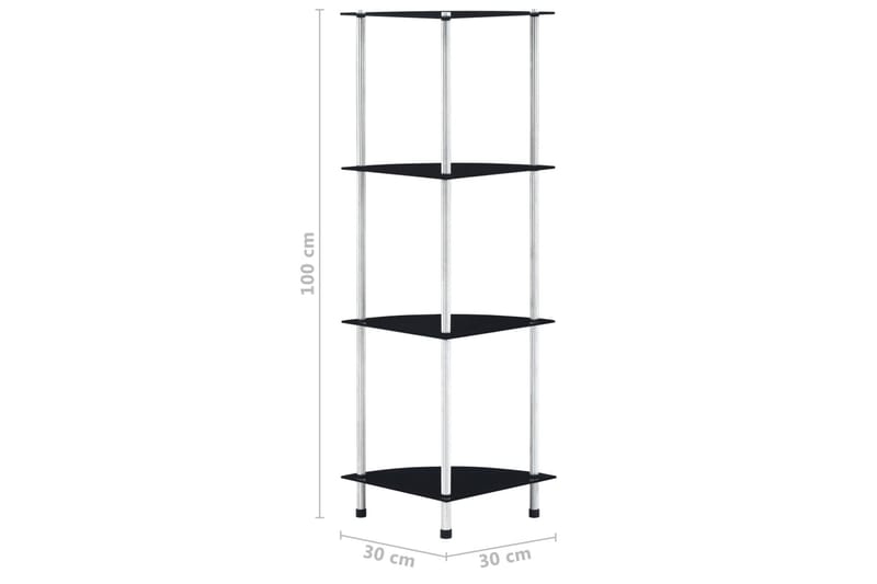 Hylle 4 etasjer svart 30x30x100 cm herdet glass - Hylleplan til garderobe - Hylleplan & hyllekonsoll