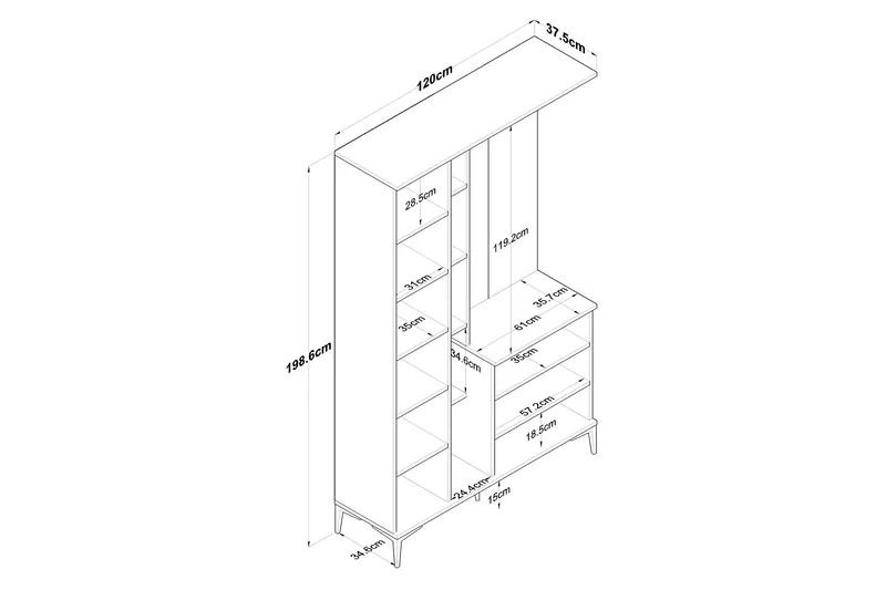 Lukkha Gangmøbel - Valnøtt/Hvit - Oppbevaring - Garderober & garderobesystem - Garderobeinnredning - Kurvstativ