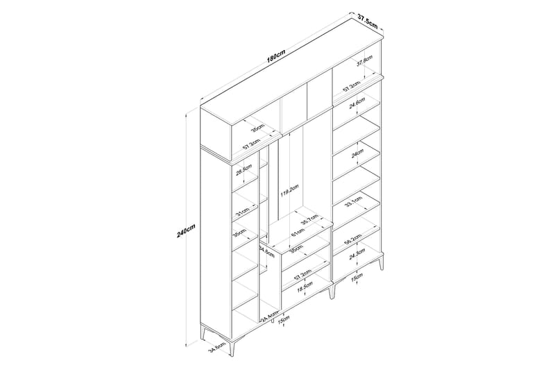Lukkha Gangmøbel - Valnøtt/Hvit - Oppbevaring - Garderober & garderobesystem - Garderobeinnredning - Kurvstativ