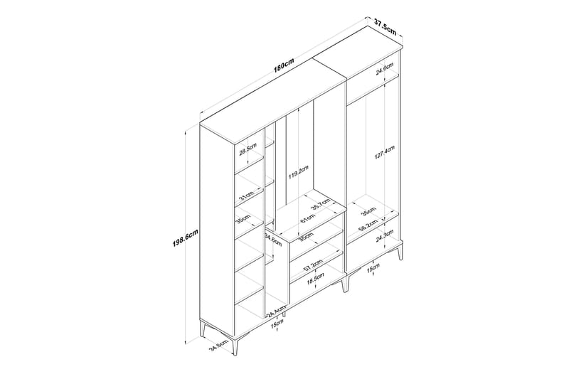 Lukkha Gangmøbel - Valnøtt/Hvit - Oppbevaring - Garderober & garderobesystem - Garderobeinnredning - Kurvstativ