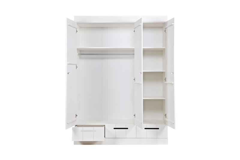 Garderobe Floella 140 cm 3 Dører 3 Skuffer - Hvit Furu - Oppbevaring - Garderober & garderobesystem - Garderobeskap