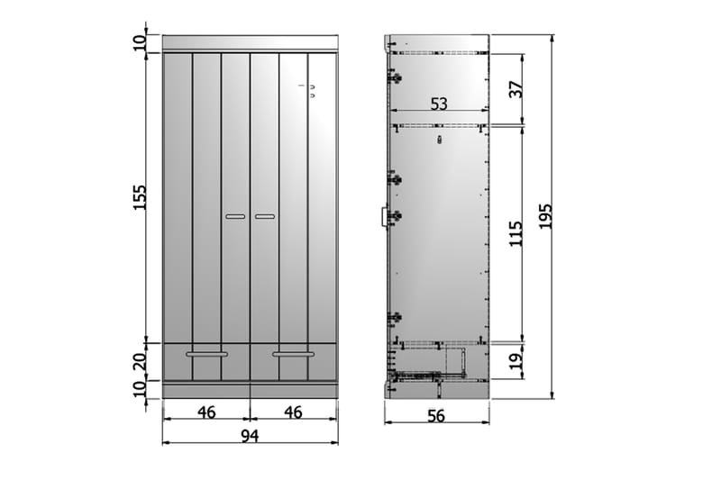 Garderobe Floella 195 cm 2 Dører 2 Skuffer - Hvit Furu - Oppbevaring - Garderober & garderobesystem - Garderobeskap