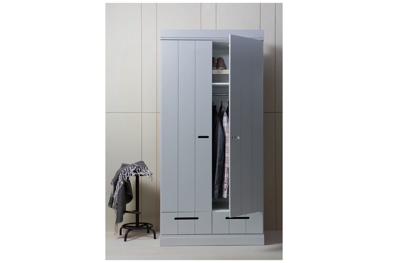 Garderobe Floella 94 cm 2 Dører 2 Skuffer - Grå Furu - Oppbevaring - Garderober & garderobesystem - Garderobeskap