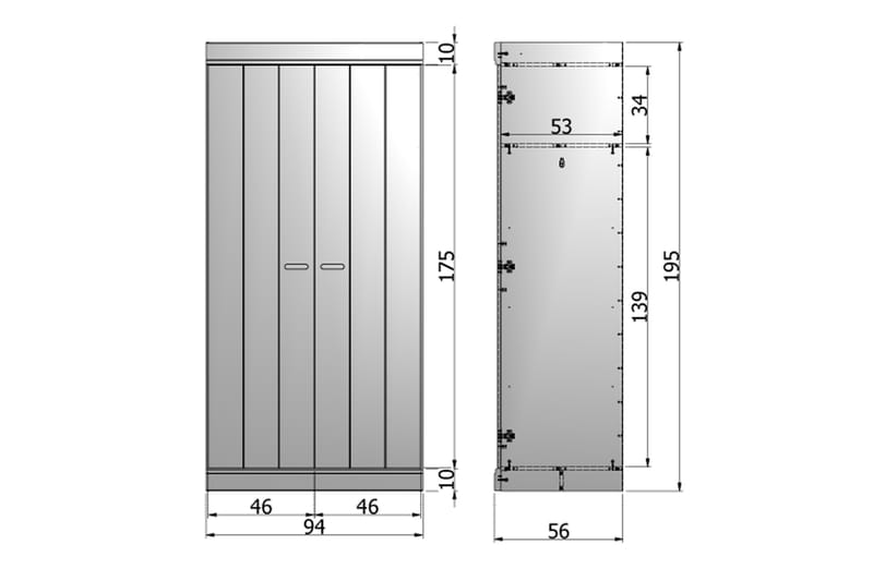 Garderobe Floella 94 cm 2 Dører - Hvit Furu - Oppbevaring - Garderober & garderobesystem - Garderobeskap