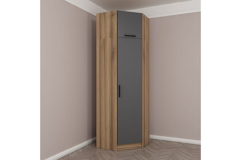 Hjørnegarderobe Cambrian 74 cm - Eik/Antrasitt - Garderobeskap - Hjørnegarderobe