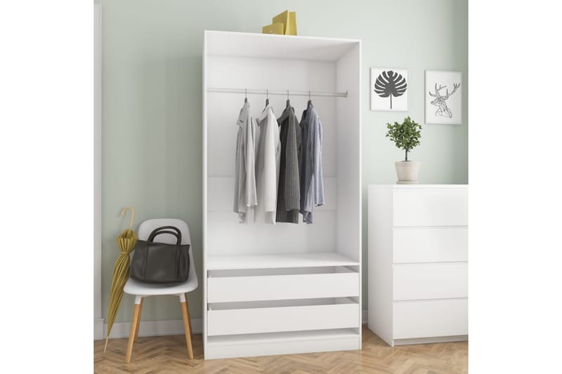 Garderobeskap hvit 100x50x200 cm sponplate - Hvit - Garderober & garderobesystem - Garderobeskap