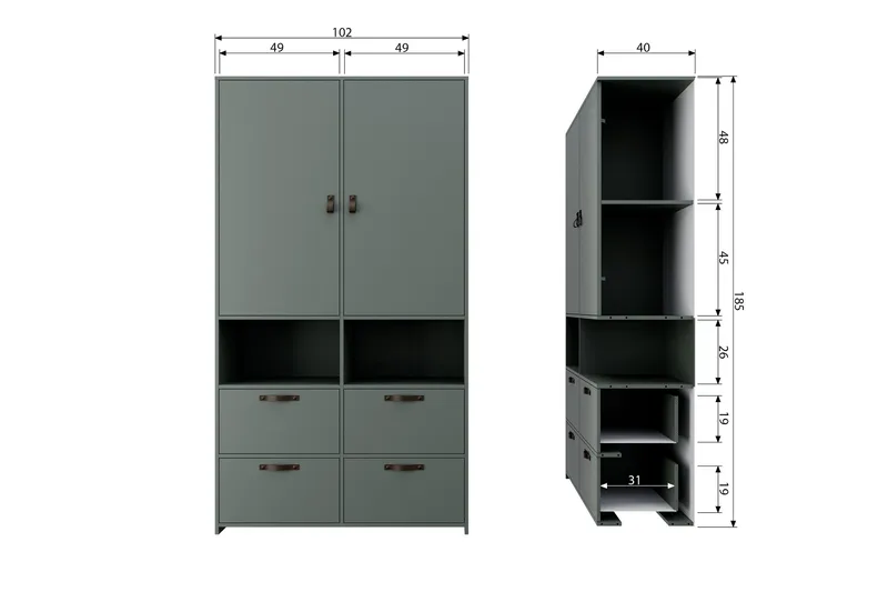 Jirueque Garderobe med Oppbevaring - Grå - Oppbevaring - Garderober & garderobesystem - Garderobeskap