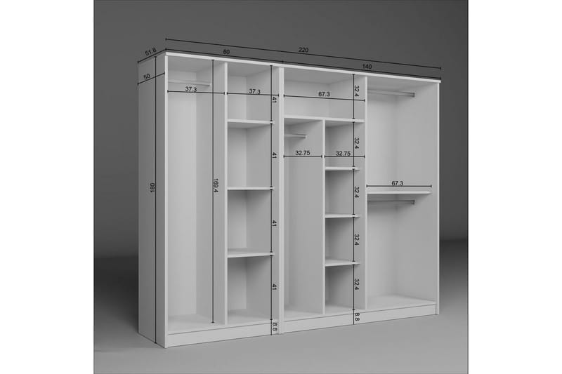 Olera Garderobe 220x180 cm - Hvit - Oppbevaring - Garderober & garderobesystem - Garderobeskap