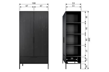 Swichor Garderobe 100 cm i Malt Tre - Sort - Oppbevaring - Garderober & garderobesystem - Garderobeskap