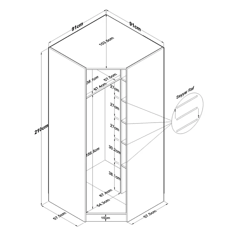Garderobeskap Wallxpert Gala Shelf (91 x 210 x 57,5 cm) hvit - Hvit - Oppbevaring - Garderober & garderobesystem - Garderobeskap