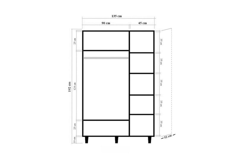 Gladfield Garderobesskåp 135x192 cm - Oppbevaring - Garderober & garderobesystem