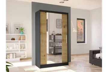 Glenmore Garderobe med Speil 100 cm i Malt Tre - Sort - Oppbevaring - Garderober & garderobesystem
