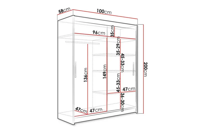 Glenmore Garderobeskap med Speil 100 cm i Malt Tre - Sort - Oppbevaring - Garderober & garderobesystem