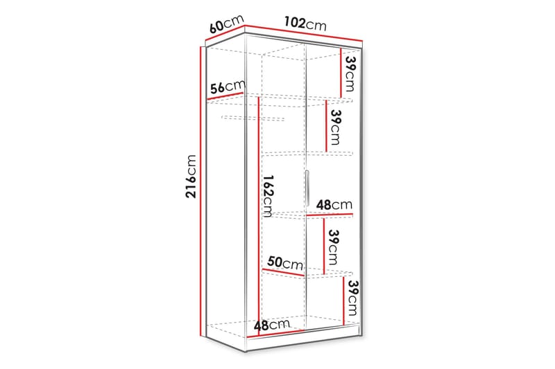 Gudelia Garderobe 102x216 cm - Grå - Oppbevaring - Garderober & garderobesystem
