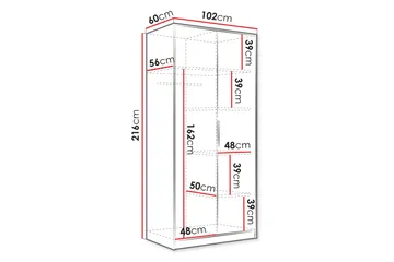 Gudelia Garderobe 102x216 cm - Grå - Oppbevaring - Garderober & garderobesystem