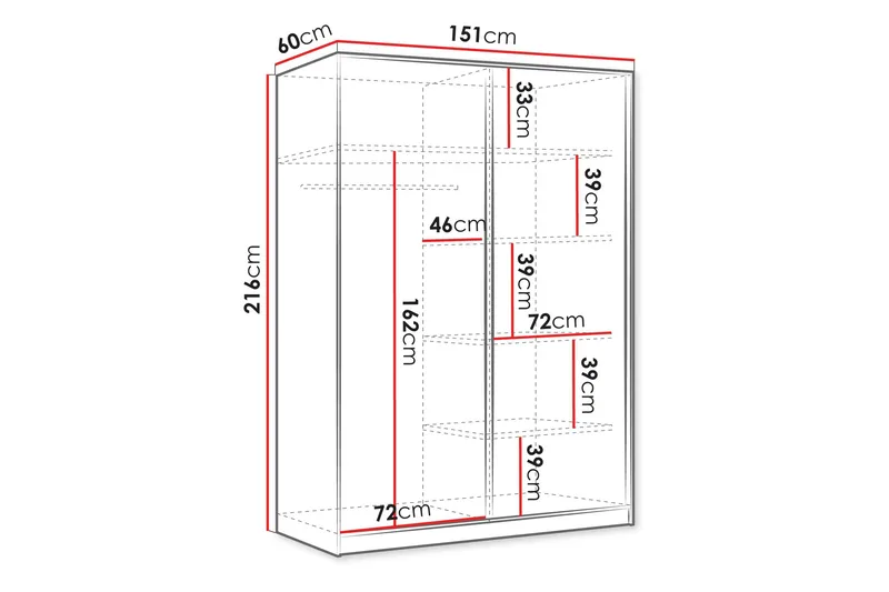 Gudelia Garderobeskap 151x216 cm - Hvit - Oppbevaring - Garderober & garderobesystem