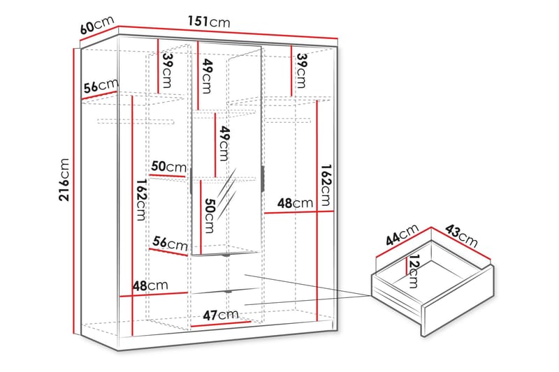Gudelia Garderobeskap 151x216 cm - Hvit - Oppbevaring - Garderober & garderobesystem