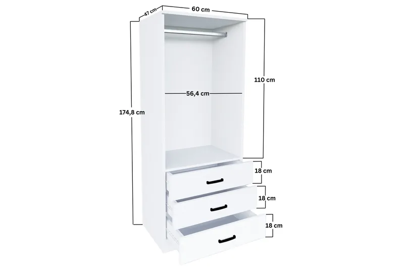 Haaken Garderobe 60x174,8 cm - Matt hvit - Oppbevaring - Garderober & garderobesystem