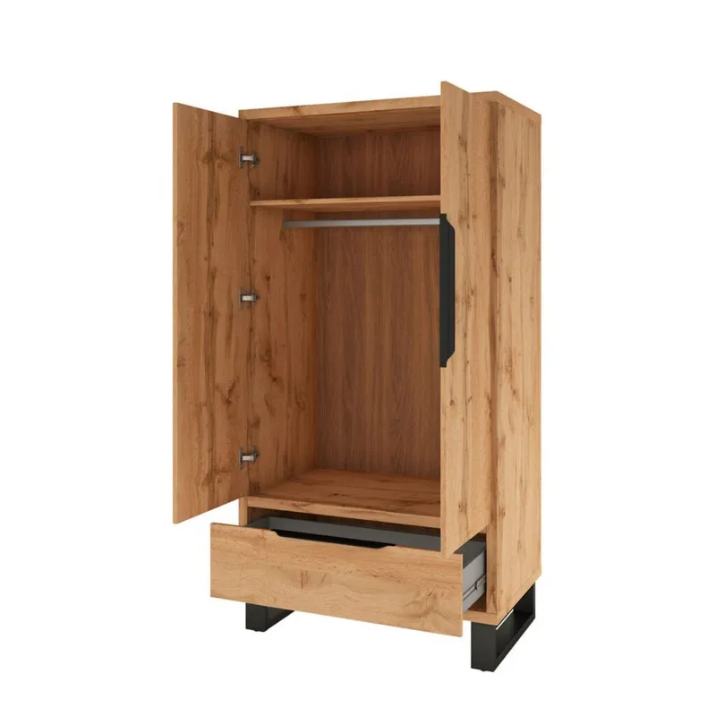Halle Garderobe 99 cm med 2 Dører og 1 Skuff i Eik - Beige - Oppbevaring - Garderober & garderobesystem