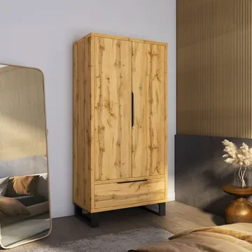 Halle Garderobe 99 cm med 2 Dører og 1 Skuff i Eik - Beige - Oppbevaring - Garderober & garderobesystem