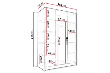 Herrljunga Garderobe 150 cm - Hvit/Svart - Oppbevaring - Garderober & garderobesystem