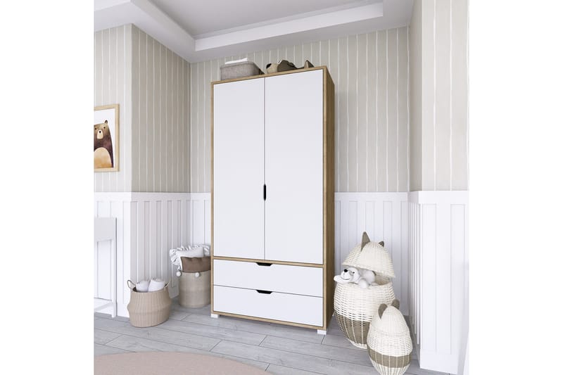 Hurst Garderobe 90x183 cm - Lys brun/Hvit - Oppbevaring - Garderober & garderobesystem