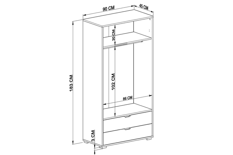 Hurst Garderobe 90x183 cm - Lys brun/Hvit - Oppbevaring - Garderober & garderobesystem