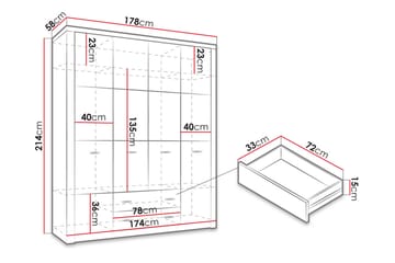 Indianapolis Garderobe 178x58x214 cm - Oppbevaring - Garderober & garderobesystem