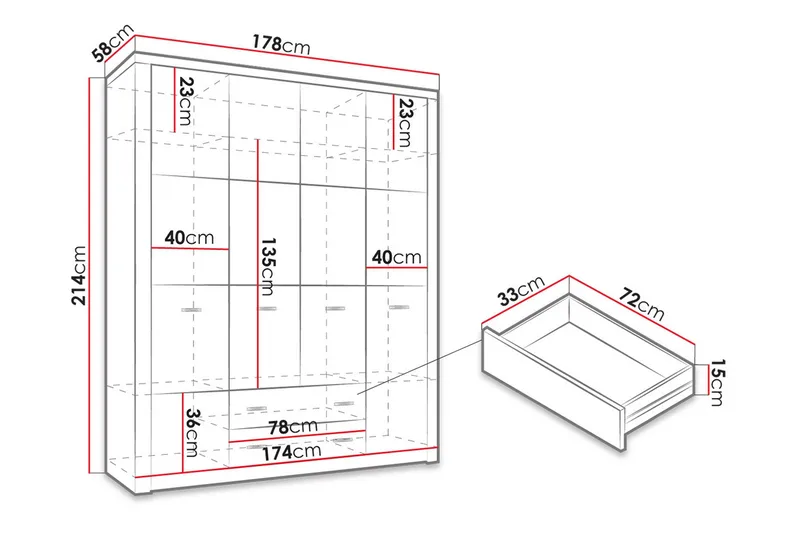 Indianapolis Garderobe 178x58x214 cm - Oppbevaring - Garderober & garderobesystem