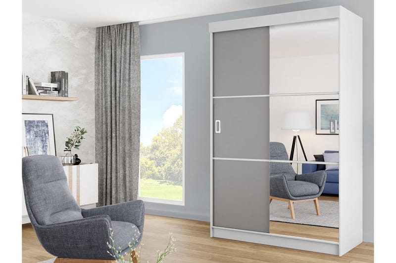 Isolaz Garderobe med Speil LED-belysning RGB - Grå Dør/Hvit/Antrasitt - Oppbevaring - Garderober & garderobesystem