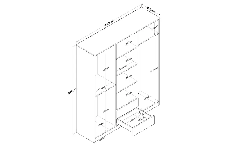 Jabhar Garderobe 180x210 cm Brun/Hvit - Hanah Home - Oppbevaring - Garderober & garderobesystem