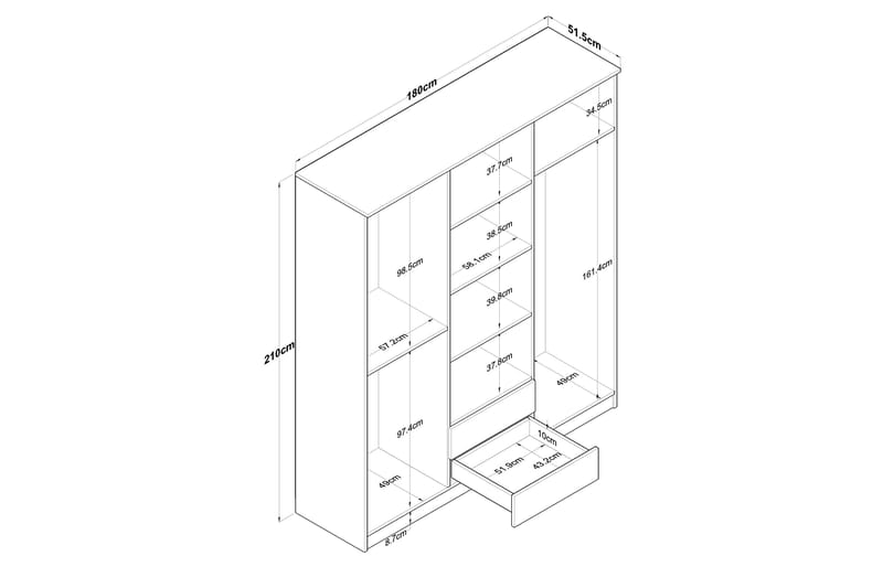 Jabhar Garderobe 180x210 cm Brun/Hvit - Hanah Home - Oppbevaring - Garderober & garderobesystem