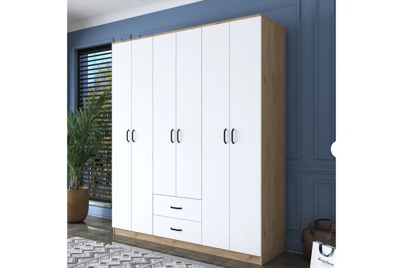 Jabhar Garderobe 180x210 cm Brun/Hvit - Hanah Home - Oppbevaring - Garderober & garderobesystem